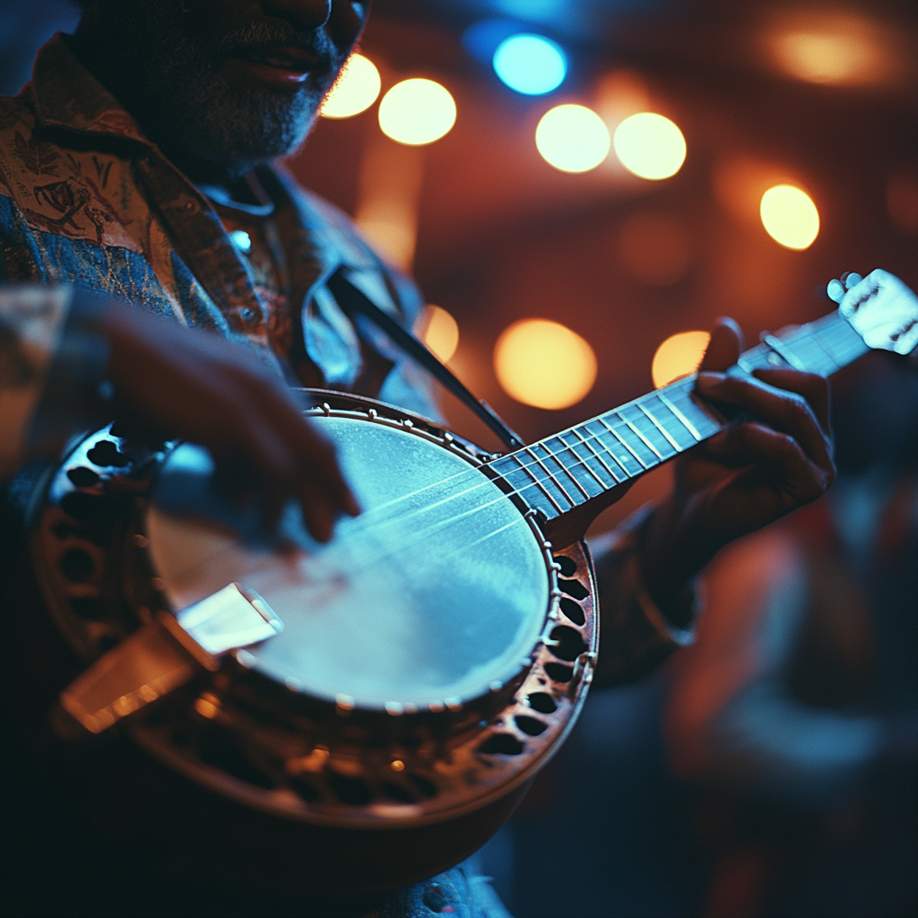Photograph of man playing the banjo