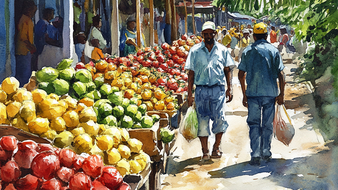 Watercolor image of rural market